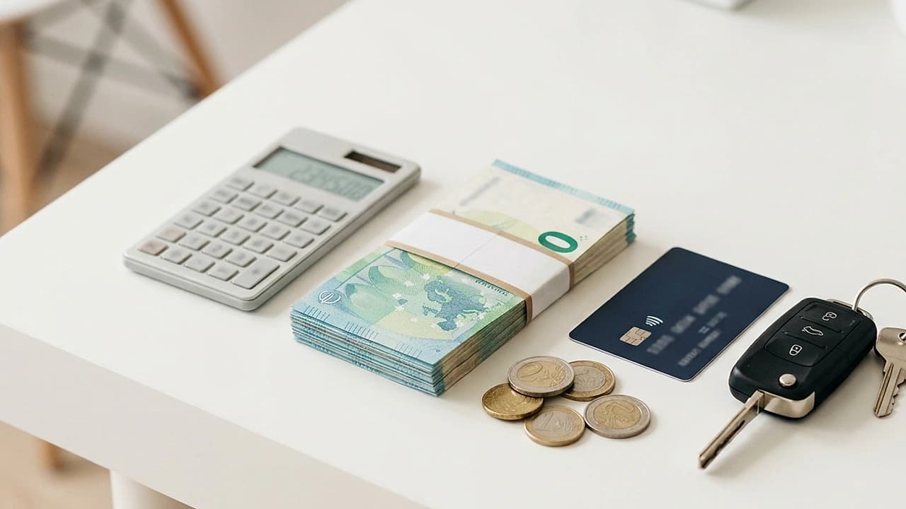 Banconote in euro, carta bancaria e chiave dell'auto su scrivania: domiciliazione bollo auto 2026 con sconto
