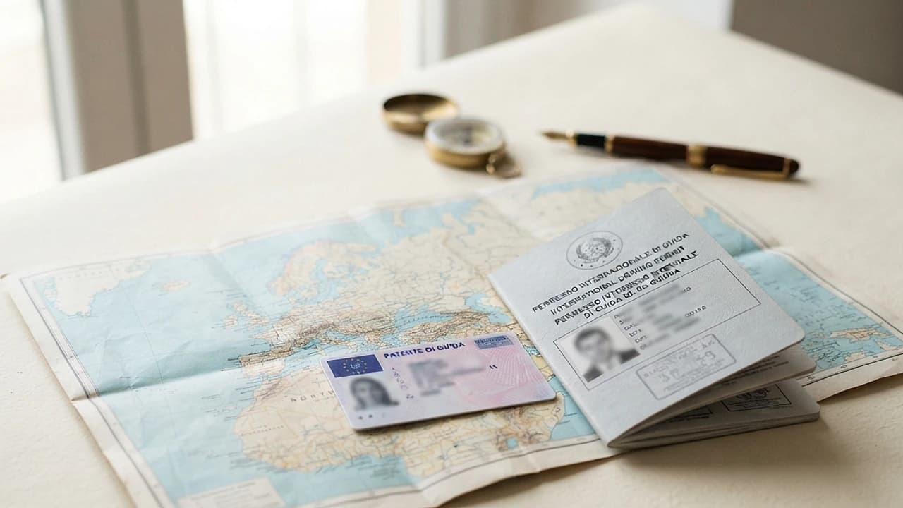Patente di guida italiana e permesso internazionale su mappa mondiale, patente internazionale per guidare all'estero 2026