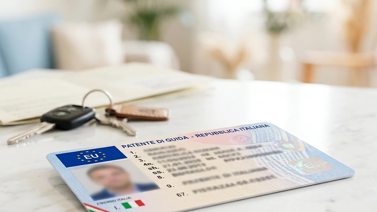 Patente di guida italiana con più categorie su superficie chiara: il saldo punti patente resta unico