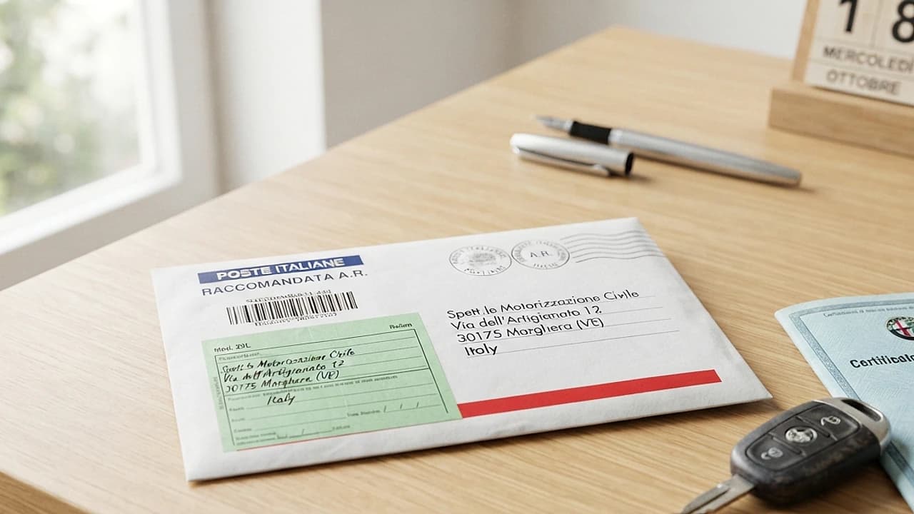 Lettera raccomandata di preavviso di fermo amministrativo auto 2026 accanto alle chiavi di un'auto su una scrivania chiara