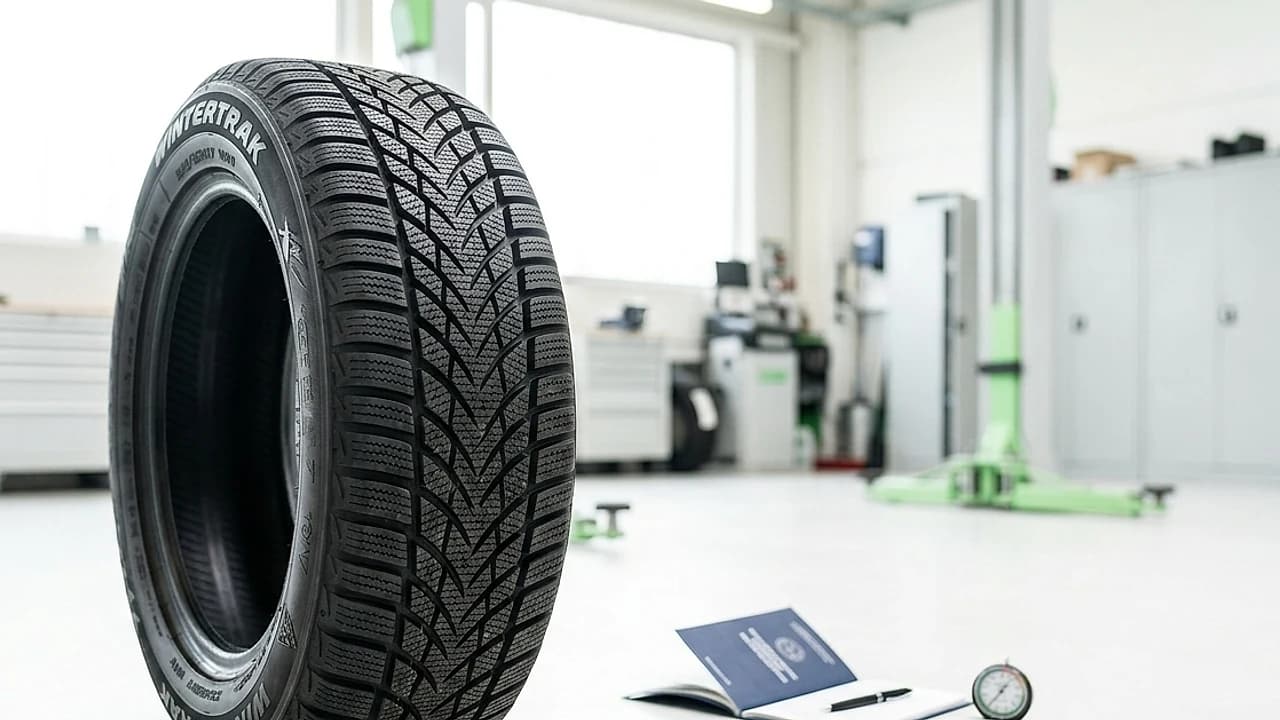 Pneumatico invernale M+S con simbolo 3PMSF e codice di velocità sul fianco, pronto per la revisione auto 2026