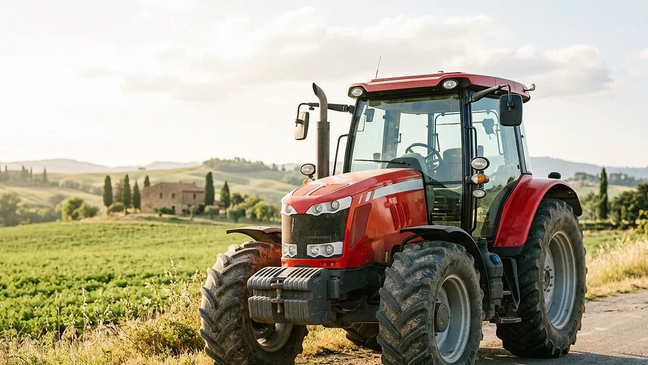 Trattore agricolo su strada di campagna sottoposto a revisione periodica obbligatoria dal 2026